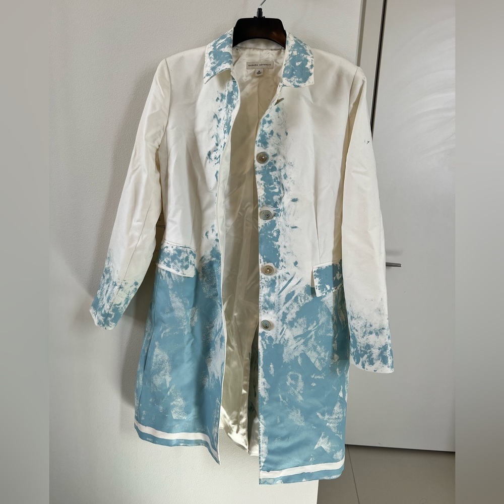Blue hand painted banana republic medium white coat